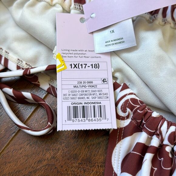 NWT Wild Fable 1X (17-18) Side Tie Brown Swirl Floral Pattern Bikini Swim Bottom - Picture 6 of 9